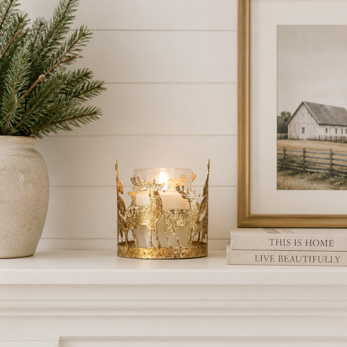 Gold Deer Family Pillar Candle Holder