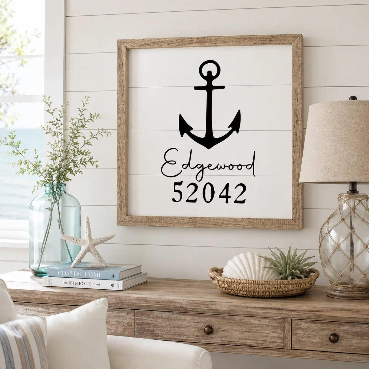 Personalized City & Zip Anchor Wood Framed Print