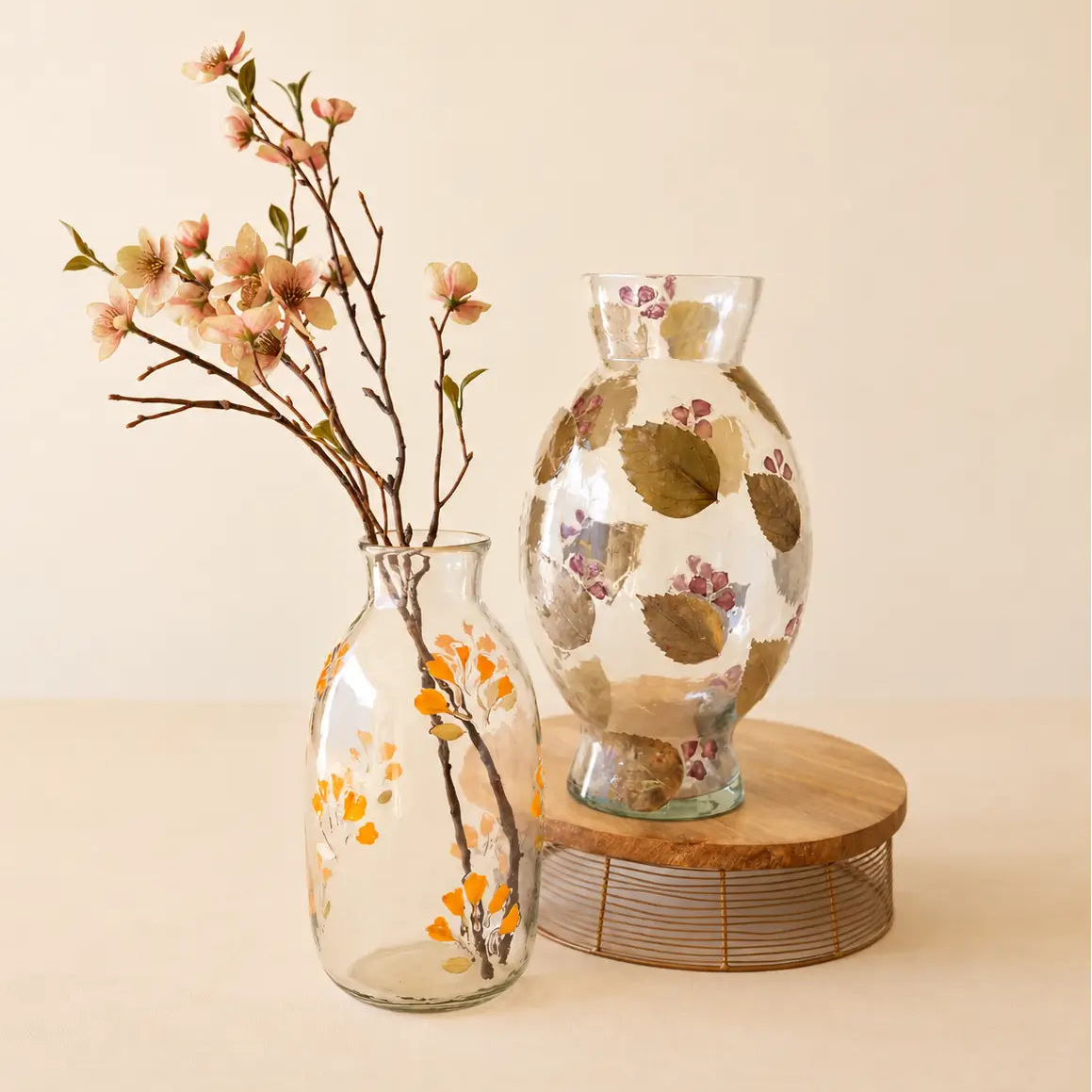 Pressed Botanical Glass Vase Set