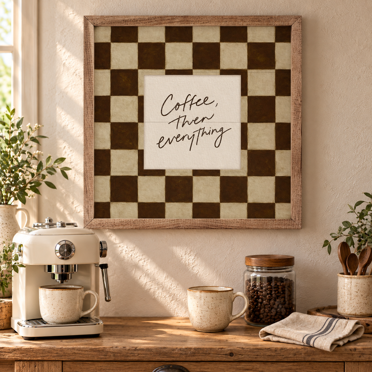 Coffee Then Everything Wood Framed Print