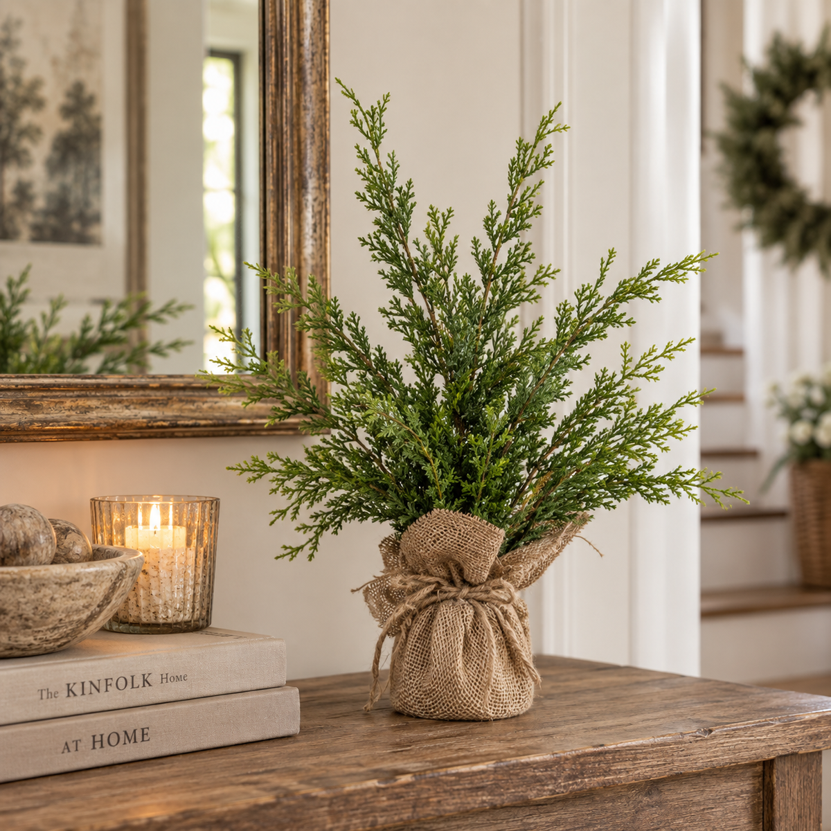 Cypress & Ruscus Burlap Base Tree