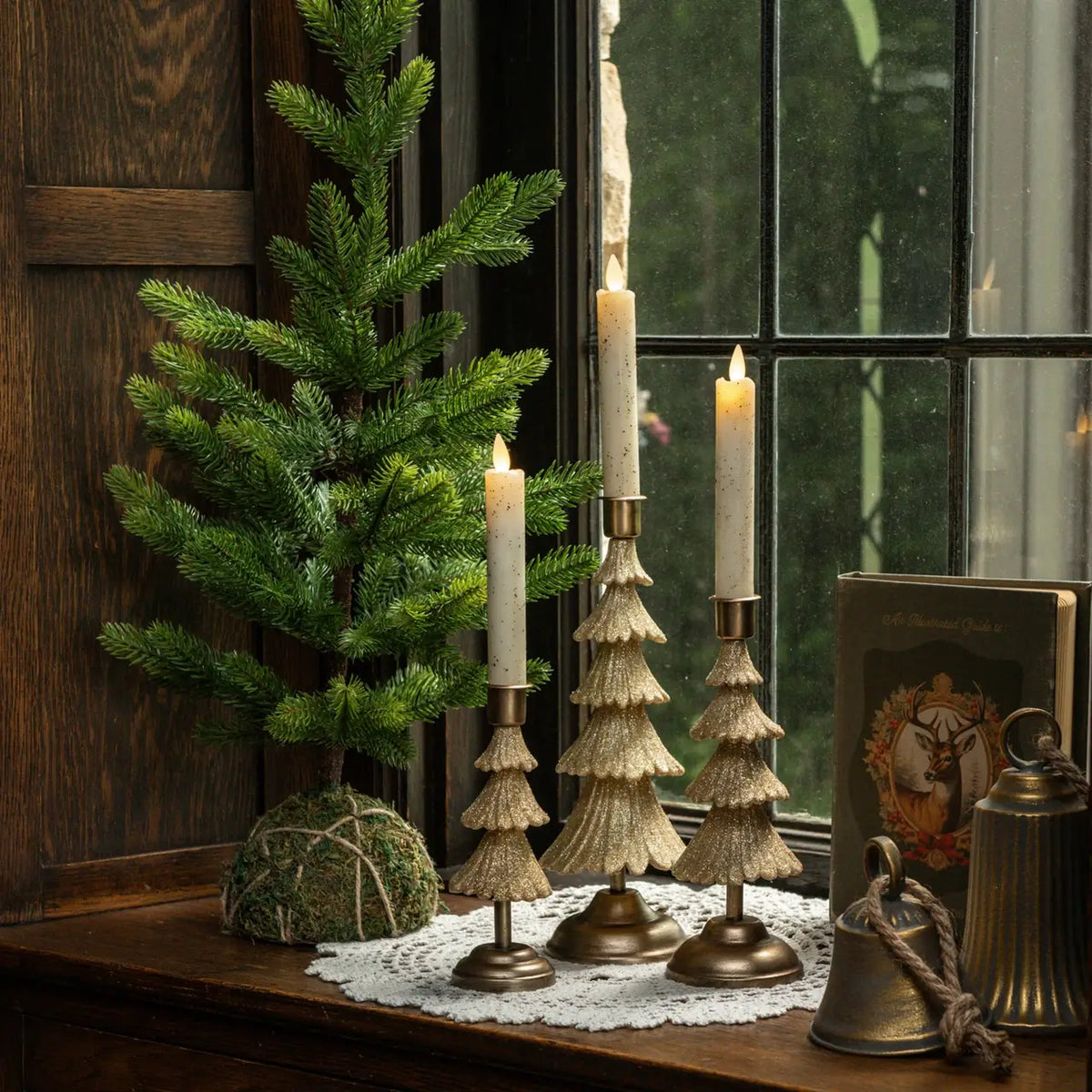 Gold Tree Taper Candle Holder Set
