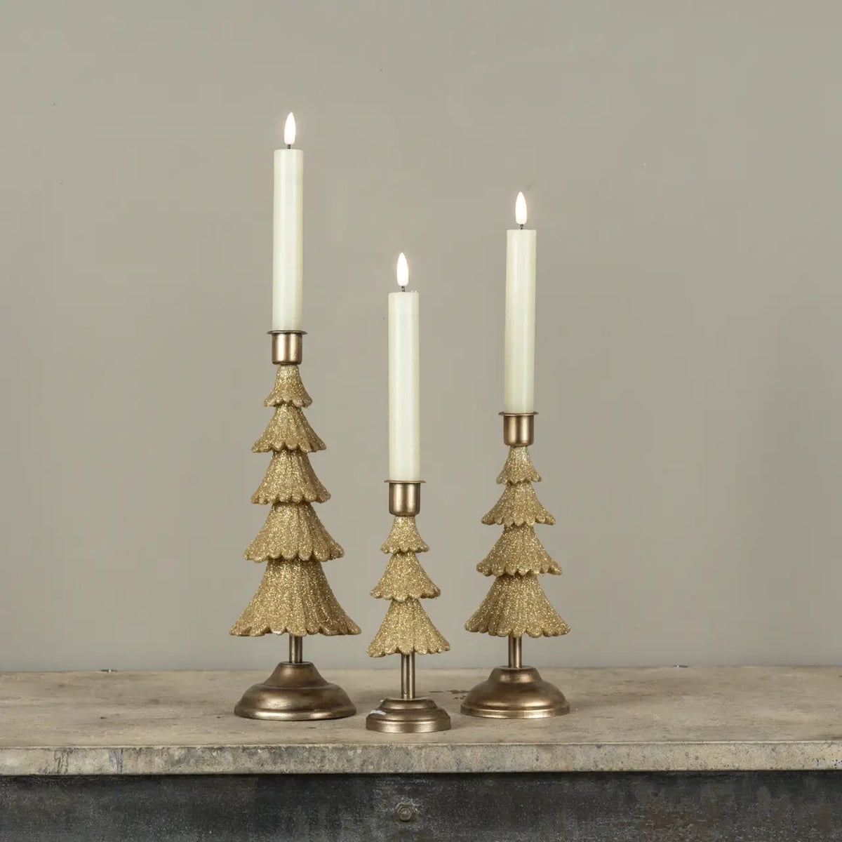 Gold Tree Taper Candle Holder Set