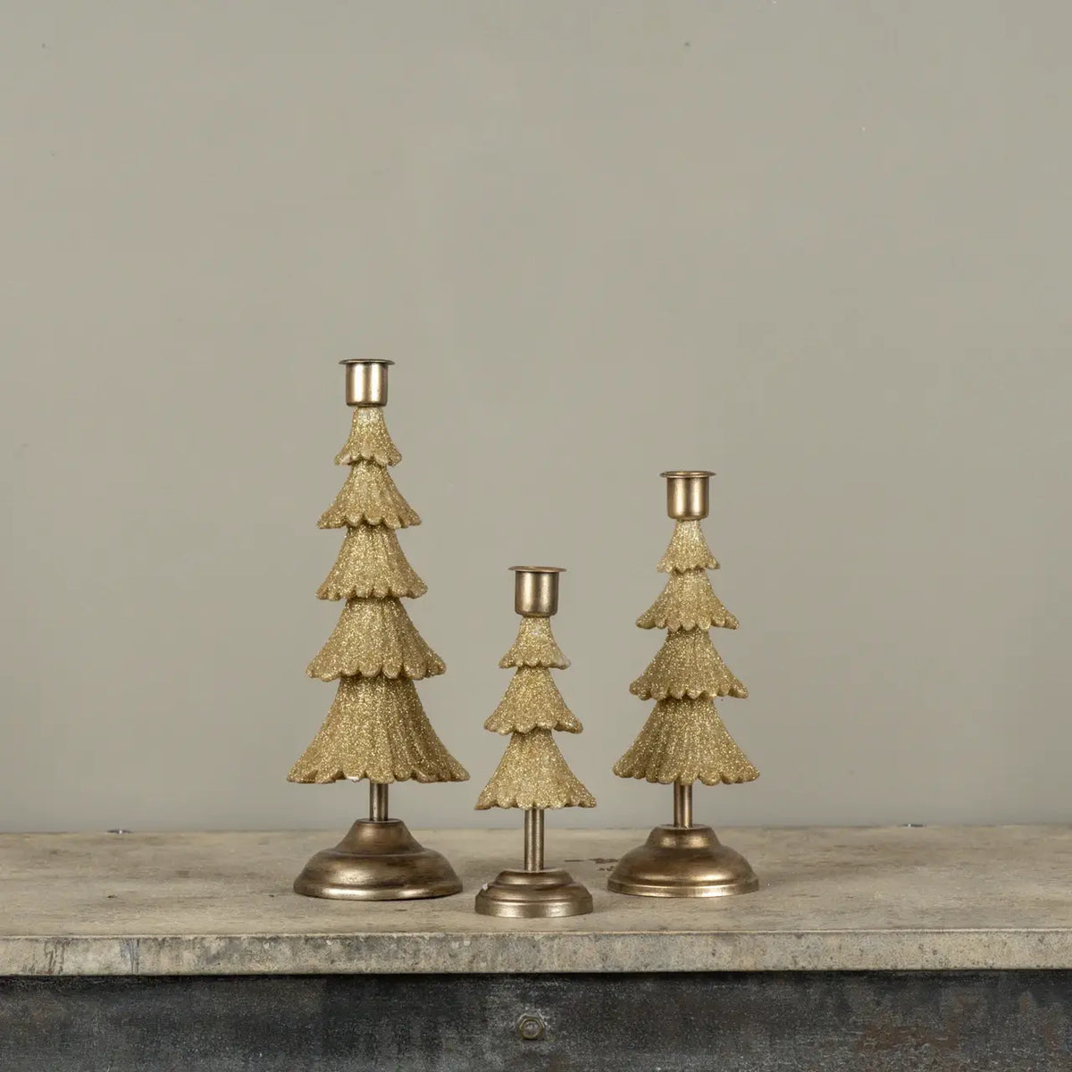Gold Tree Taper Candle Holder Set