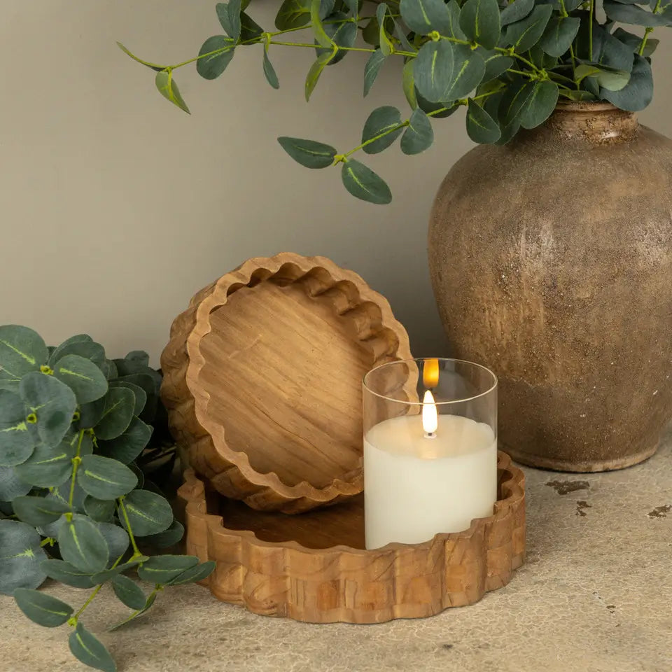 Scalloped Wood Tray Set