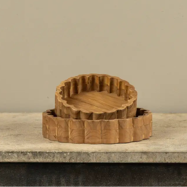 Scalloped Wood Tray Set