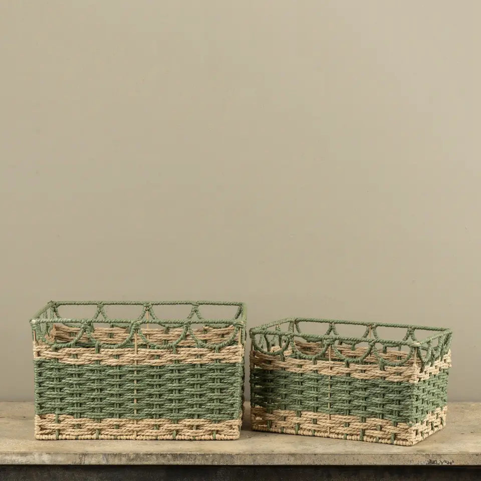Green & Tan Woven Basket Set