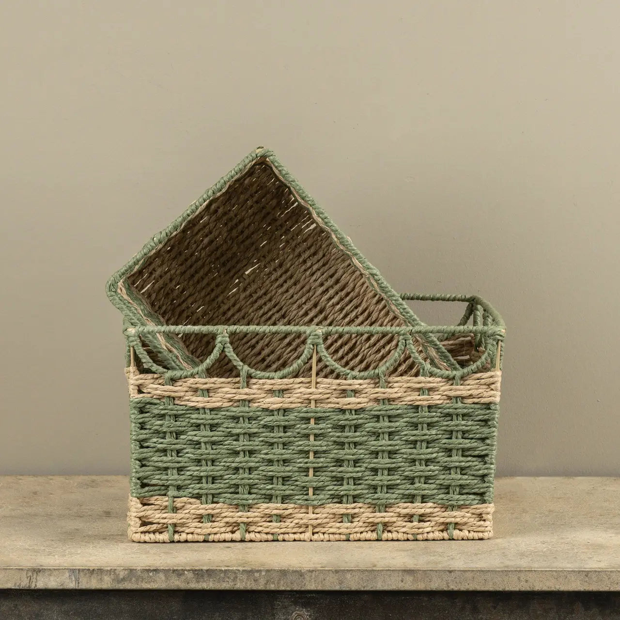 Green & Tan Woven Basket Set