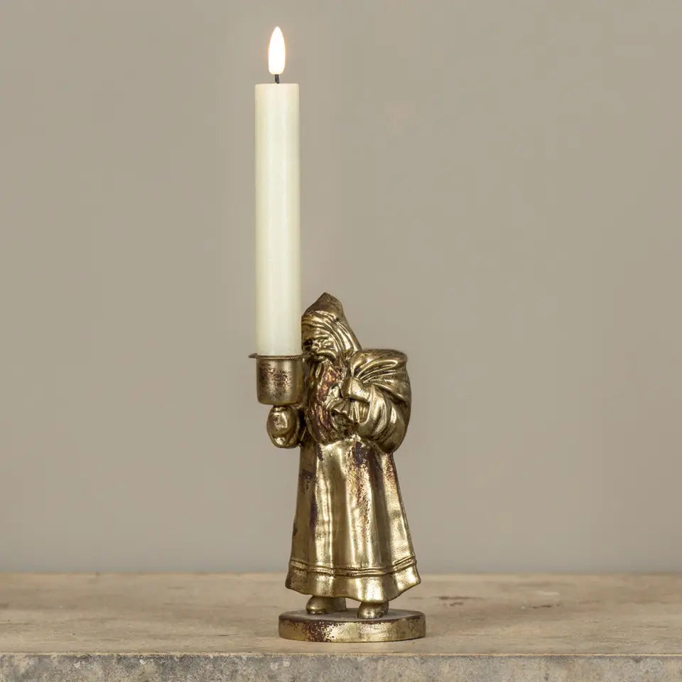 Gold Traveling Santa Taper Candle Holder
