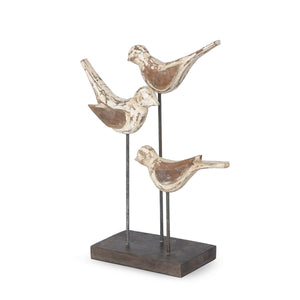 Carved Wood Songbirds On Stand