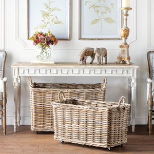 Rattan Woven Storage Basket with Casters Set