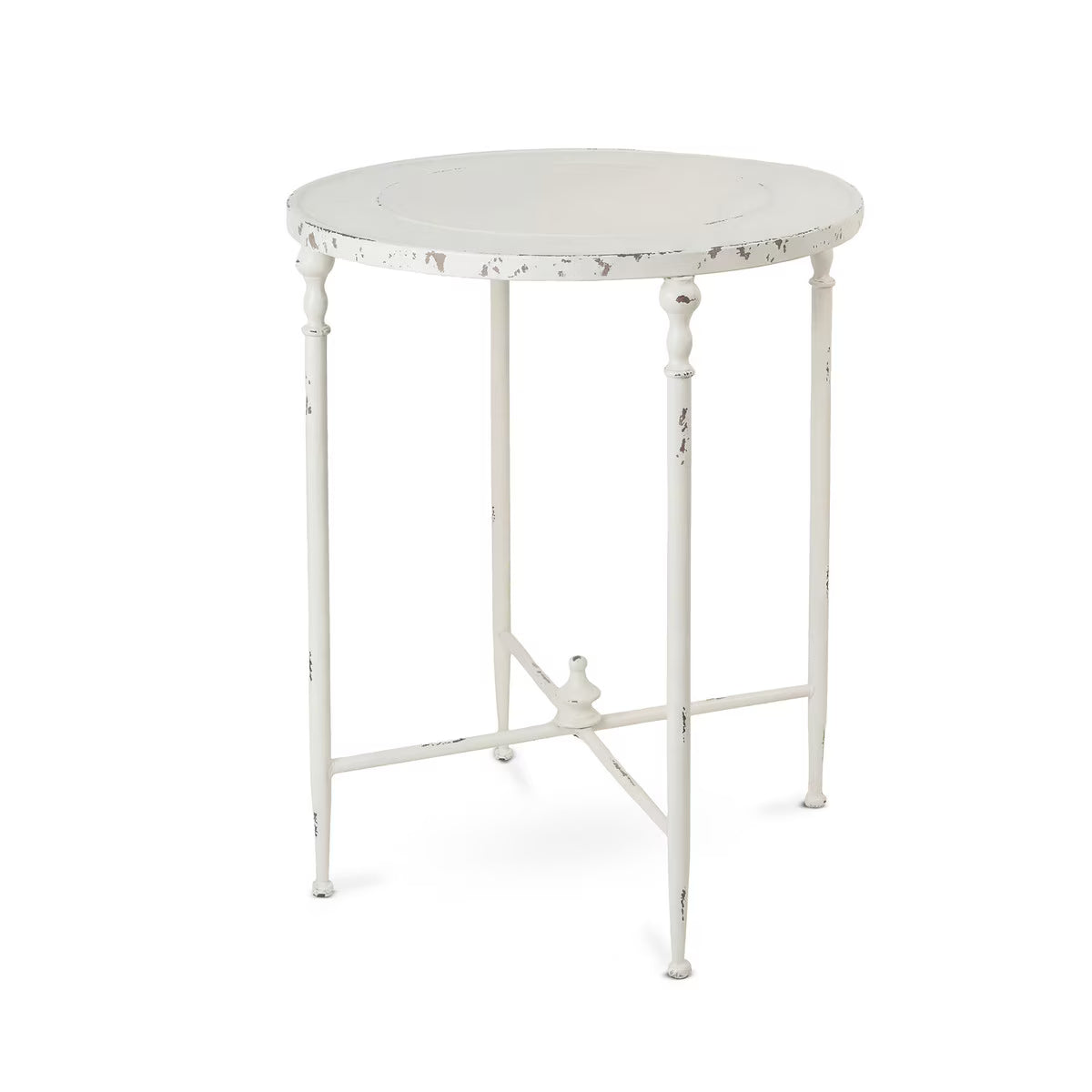 Antique White Metal Round Side Table