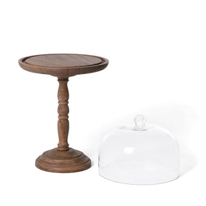 Elevated Wood Server with Glass Dome