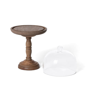 Elevated Wood Server with Glass Dome