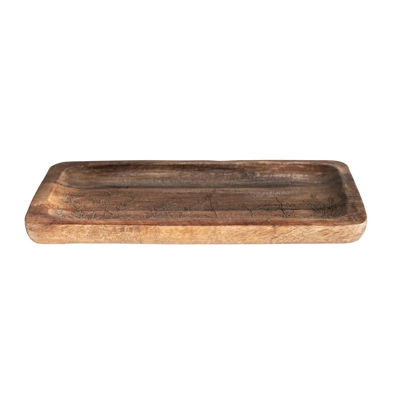 Etched Botanicals Mango Wood Tray