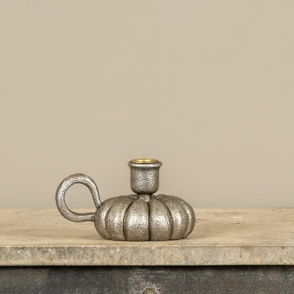 Pewter Pumpkin Taper Candle Holder