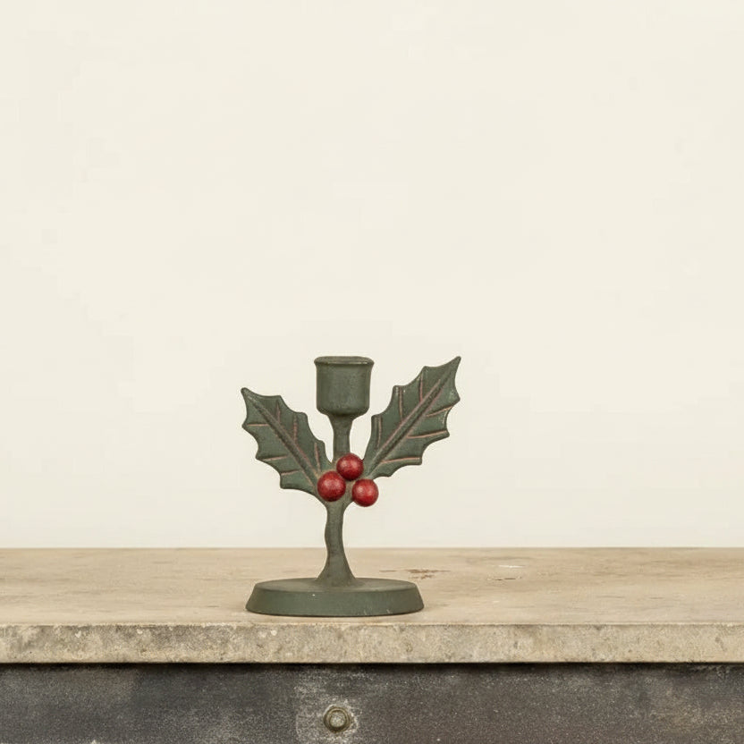 Holly & Berries Taper Candle Holder