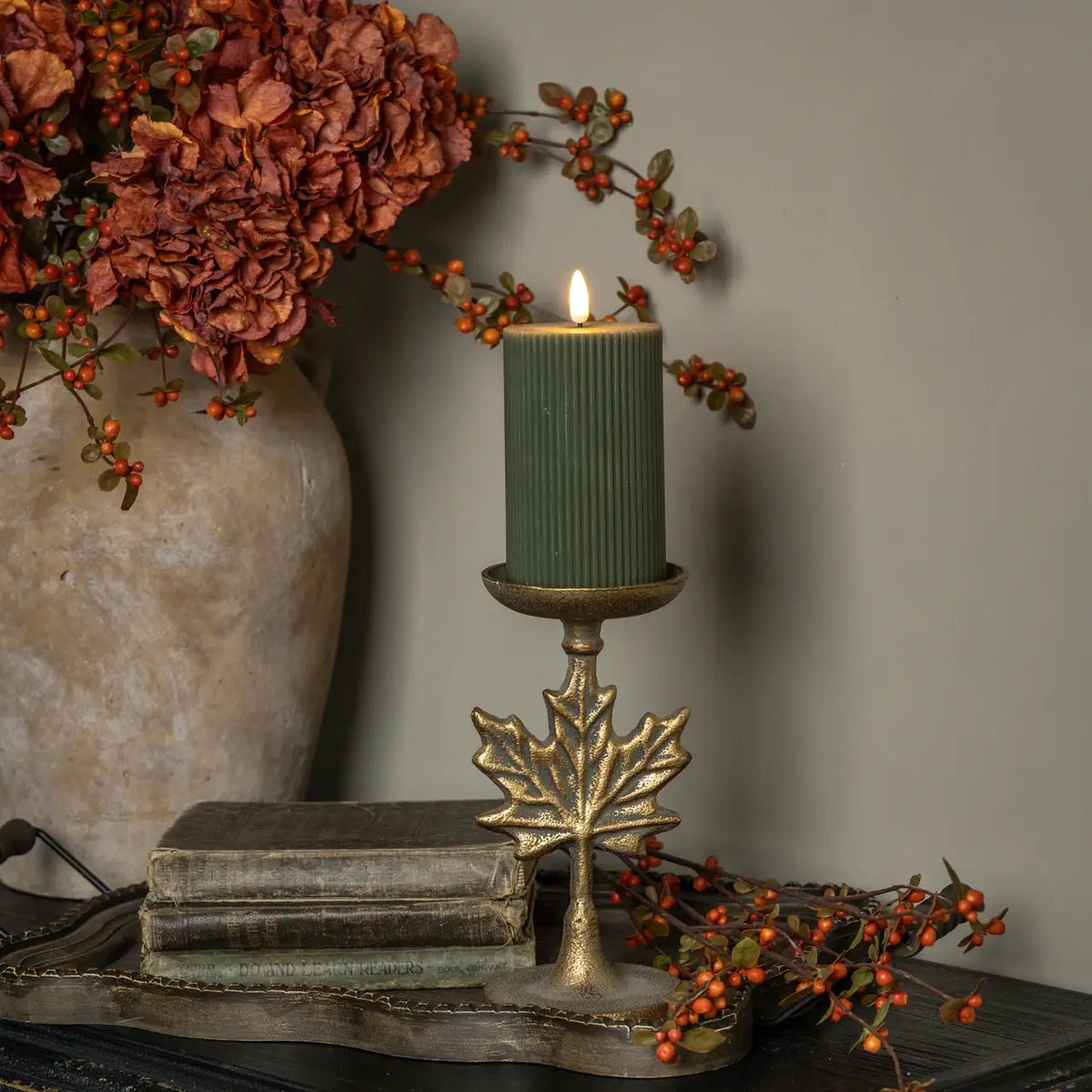 Gold Maple Leaf Pillar Candle Holder