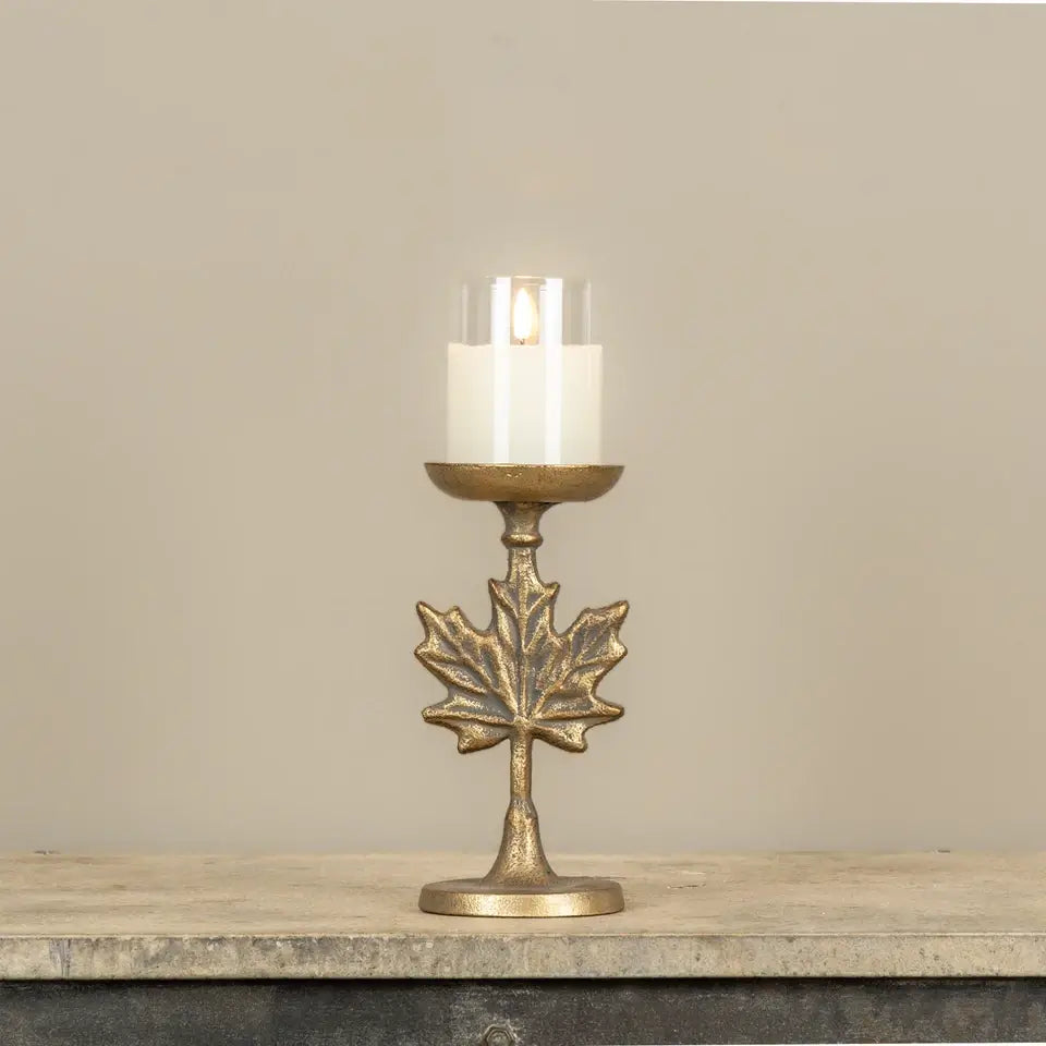 Gold Maple Leaf Pillar Candle Holder