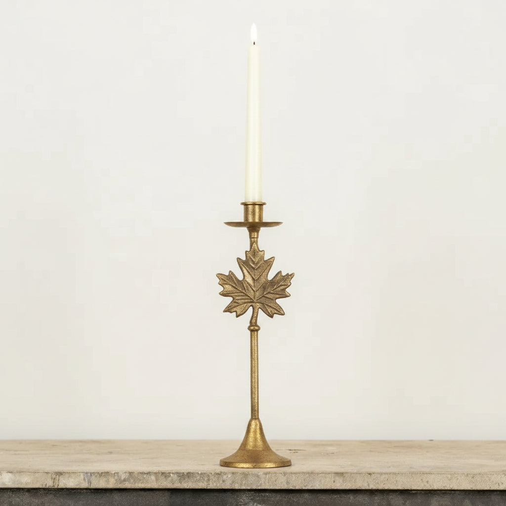 Gold Maple Leaf Taper Candle Holder