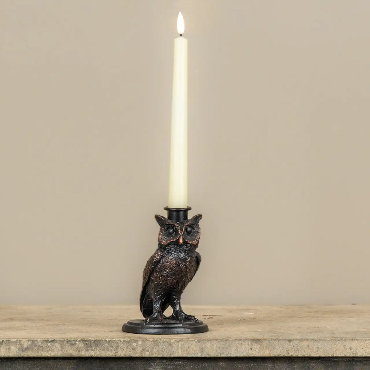 Black Owl Taper Candle Holder