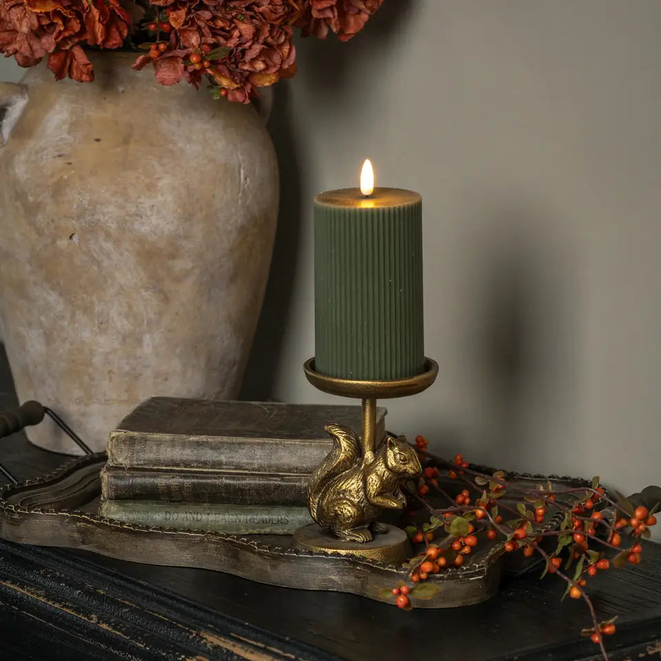 Gold Squirrel Pillar Candle Holder