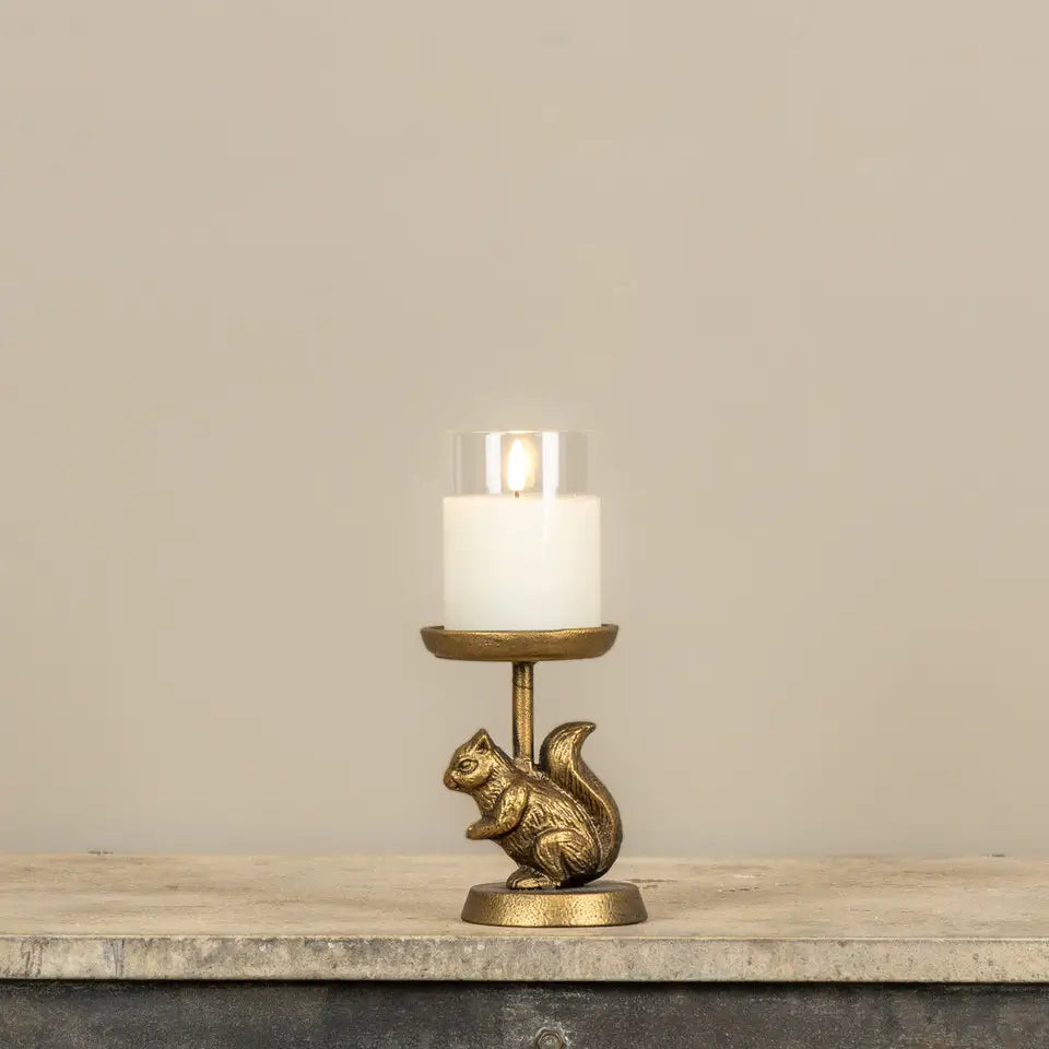 Gold Squirrel Pillar Candle Holder