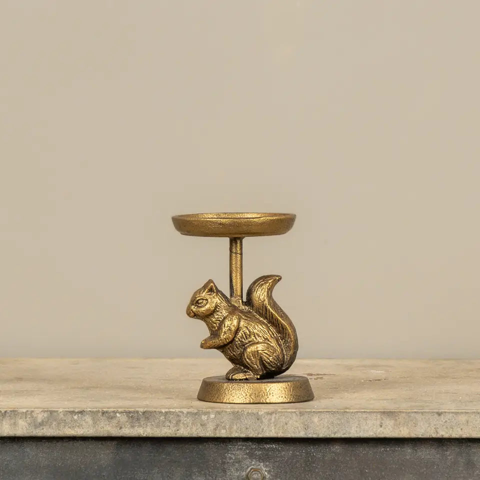 Gold Squirrel Pillar Candle Holder