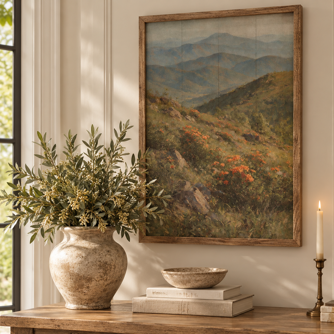 Flame Azalea Ridge Wood Framed Print