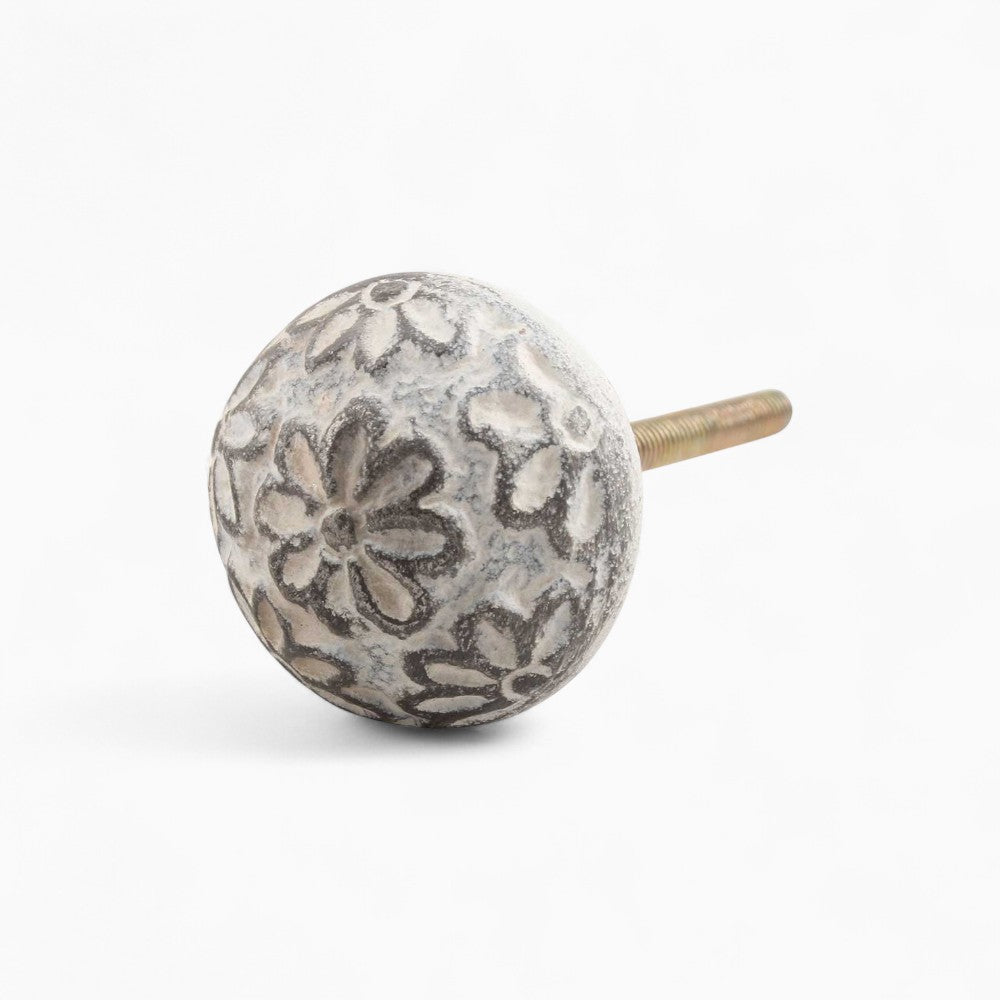 Floral Handmade White Iron Knob