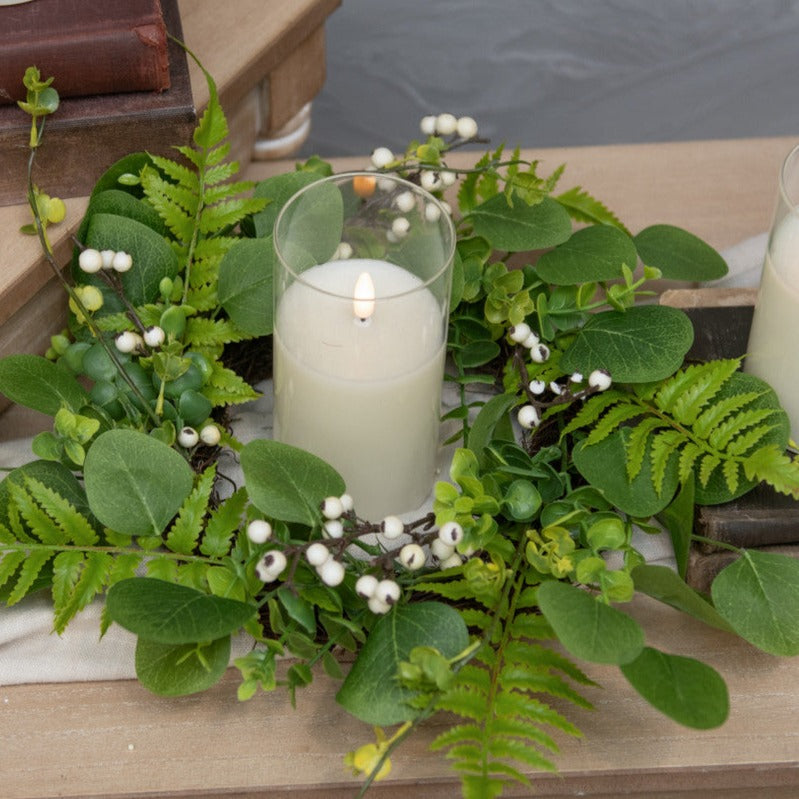 Mixed Fern With Berries Candle Wreath