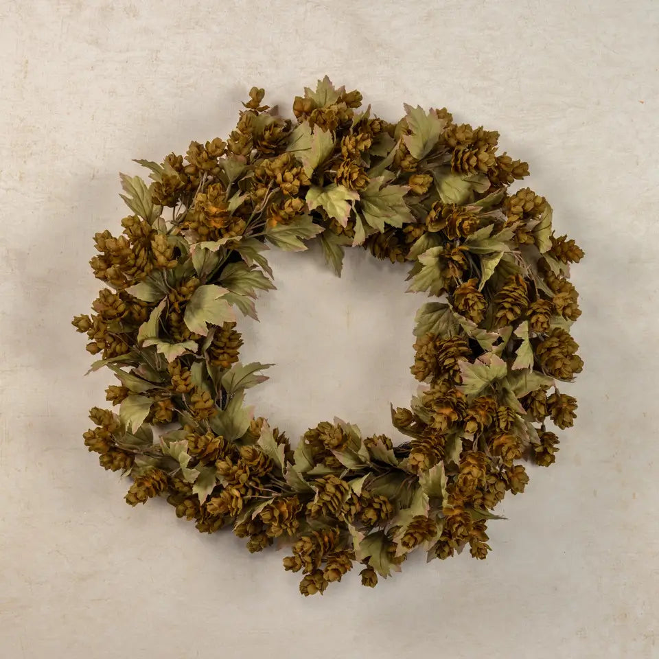 Green Hops With Fall Leaves Wreath