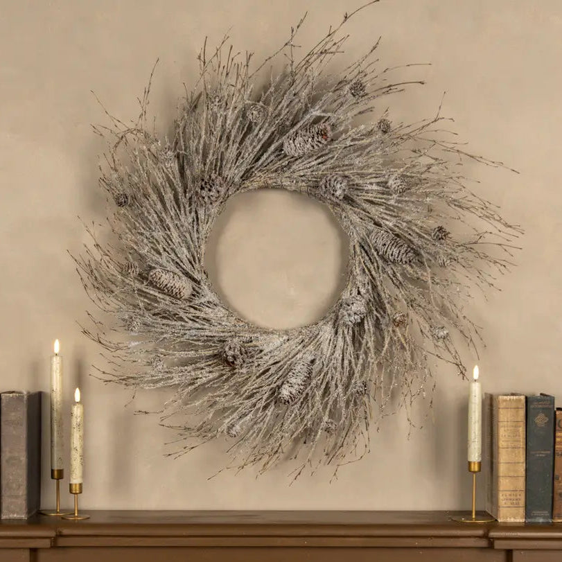Snowy Twig With Pinecones Wreath