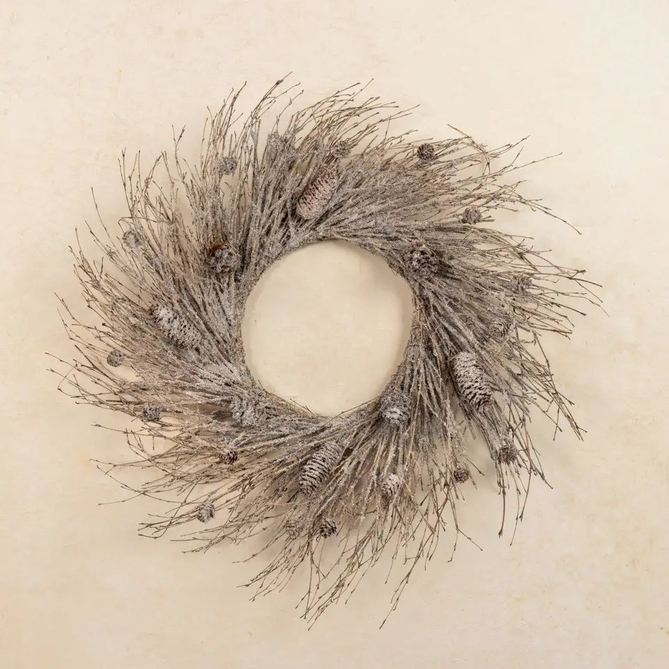 Snowy Twig With Pinecones Wreath