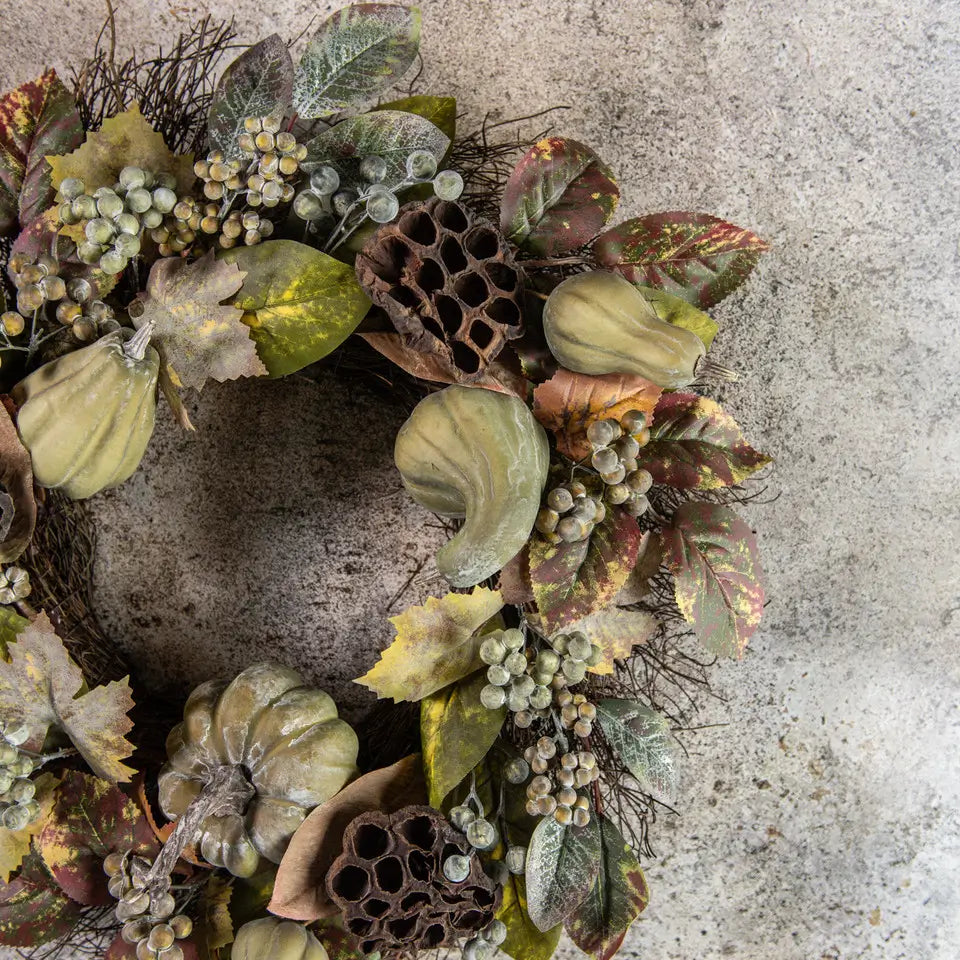 Green Berry, Gourd & Lotus Pod Wreath