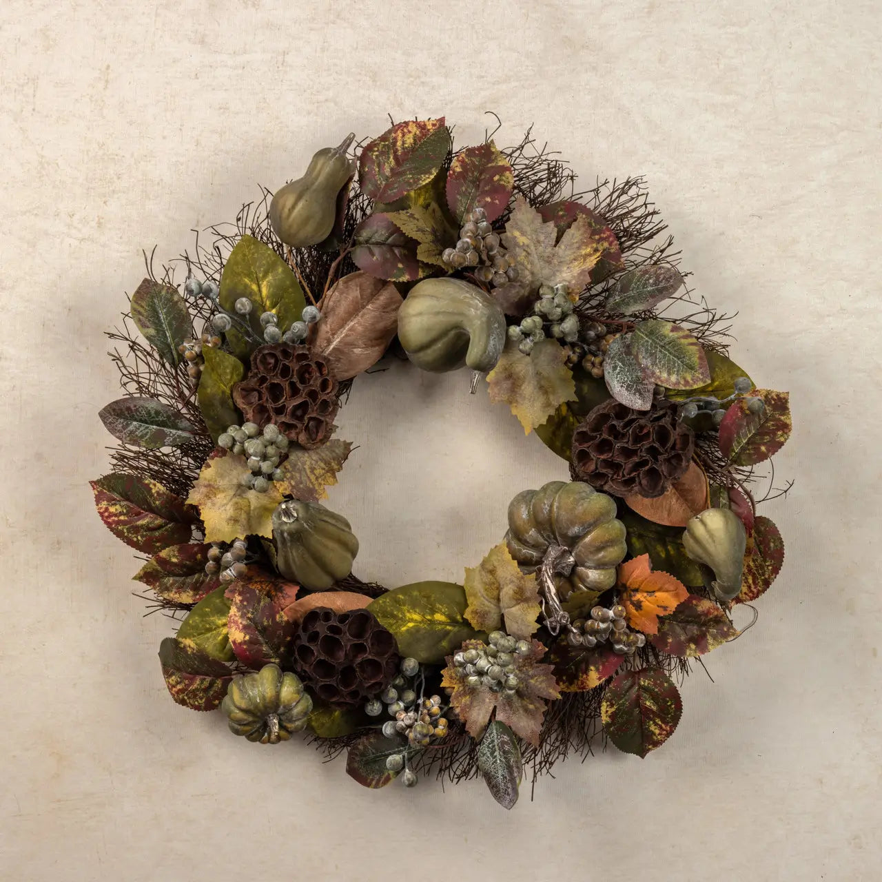 Green Berry, Gourd & Lotus Pod Wreath