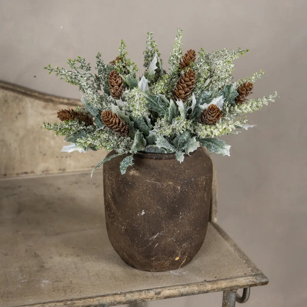 Frosted Holly & Pinecones Pick