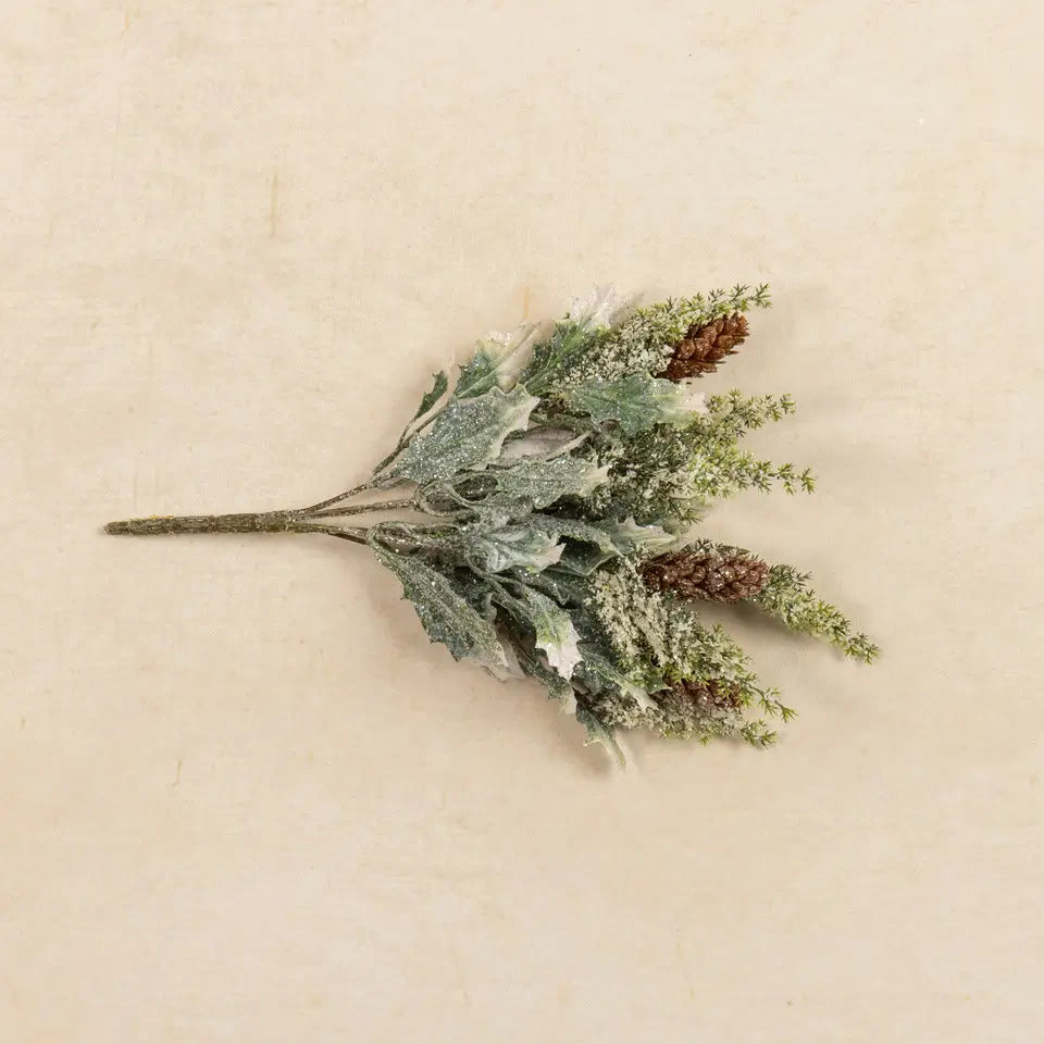 Frosted Holly & Pinecones Pick