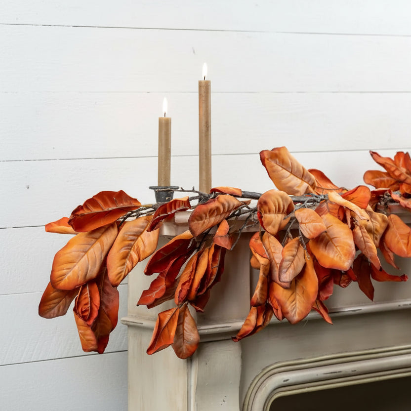 Dried Orange Magnolia Leaves Garland