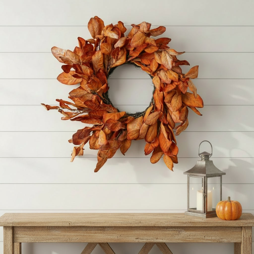 Dried Orange Magnolia Leaves Wreath