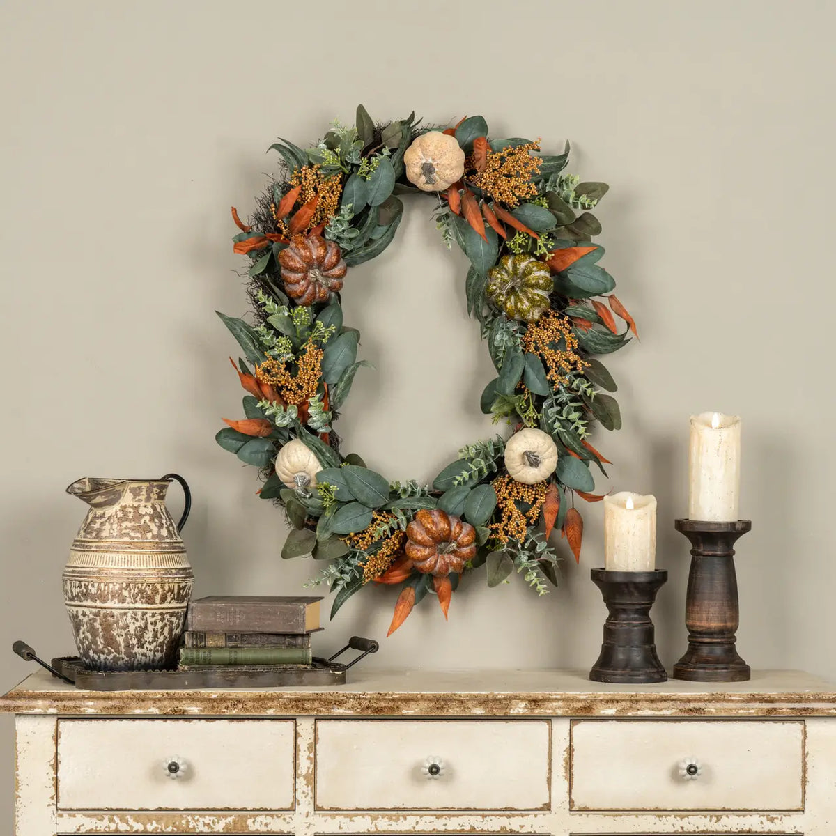 Pumpkin & Eucalyptus Oval Wreath