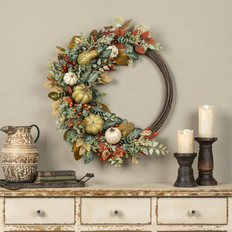 Pumpkin, Eucalyptus & Berries Twig Wreath