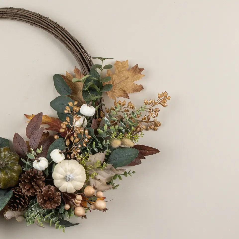Pumpkin, Eucalyptus & Pinecones Twig Wreath