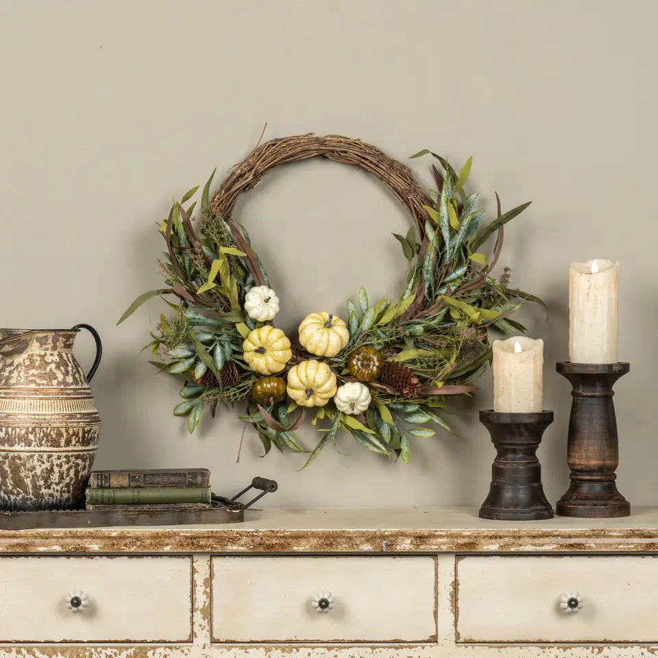 Cream Pumpkin & Foliage Wreath