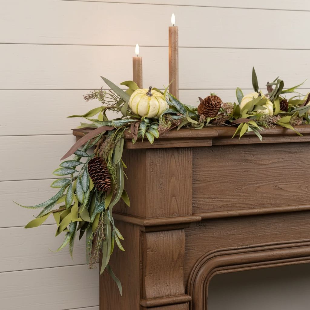 Cream Pumpkin & Foliage Garland