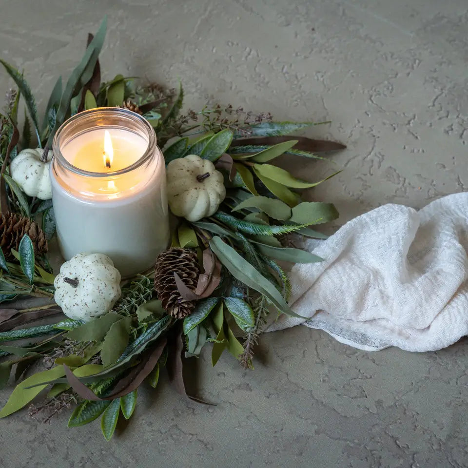 Cream Pumpkin & Foliage Candle Ring