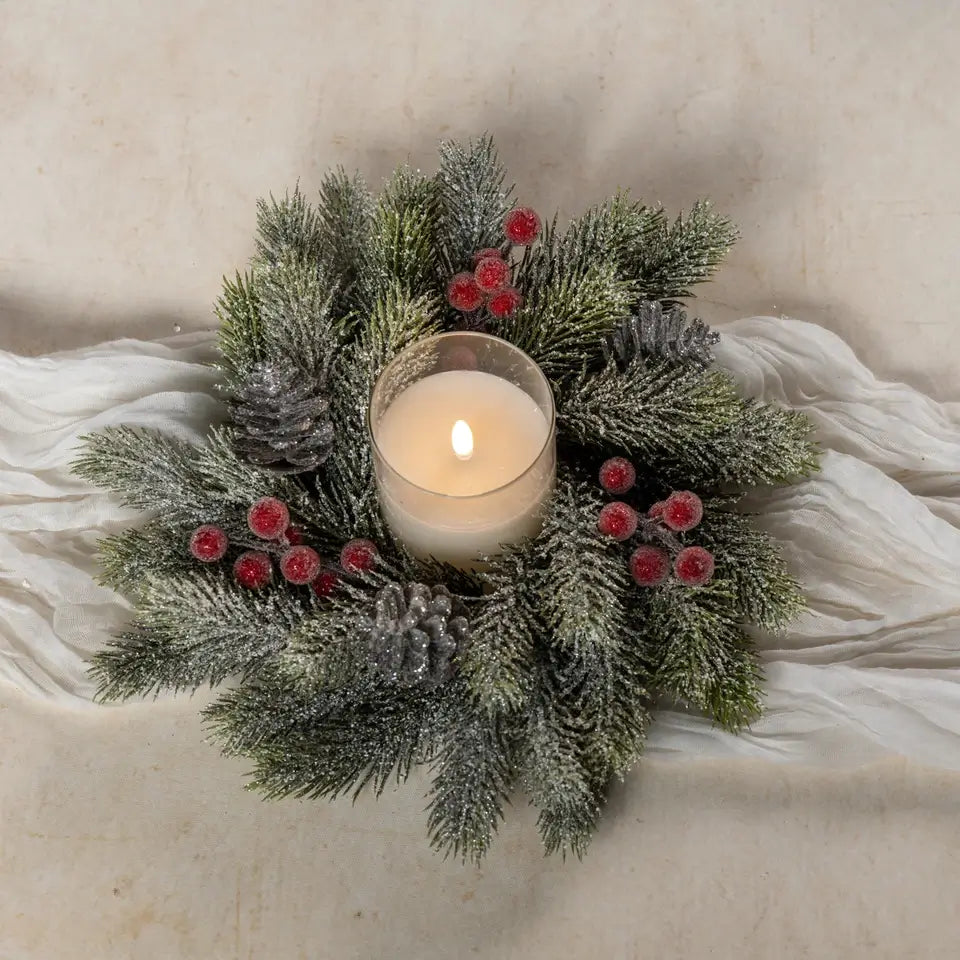 Frosted Pine & Berry Candle Ring