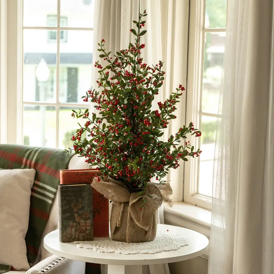 Ruscus & Berry Burlap Base Tree