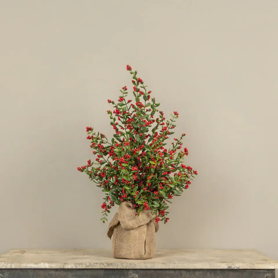 Ruscus & Berry Burlap Base Tree