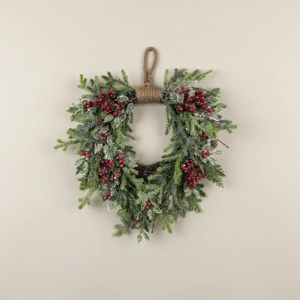 Cypress, Holly & Red Berries Hanging Wreath